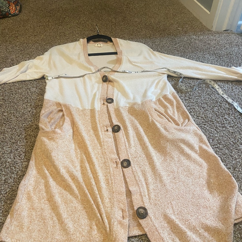 BKE Cream and Tan Color Block Cardigan Sweater